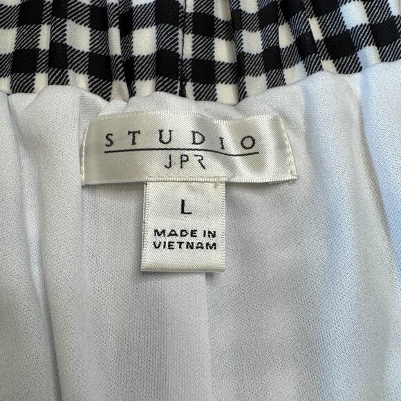 Studio JPR Black White Check Elastic Tie Waist Crop Pants Coastal Grandmother L - Picture 2 of 7